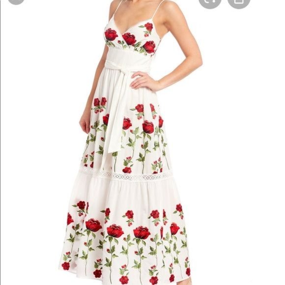 ANTONIO MELANI Dresses & Skirts - Antonio Melani Red Rose Embroidered Maxi Dress